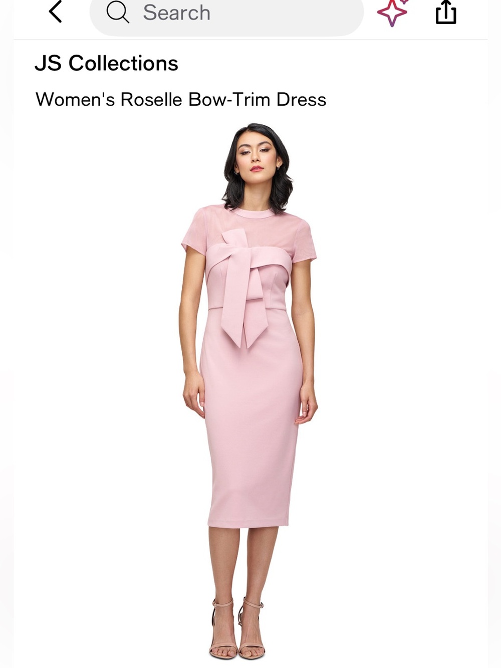JS Collections Blush Pink Bow-Front Midi Dress